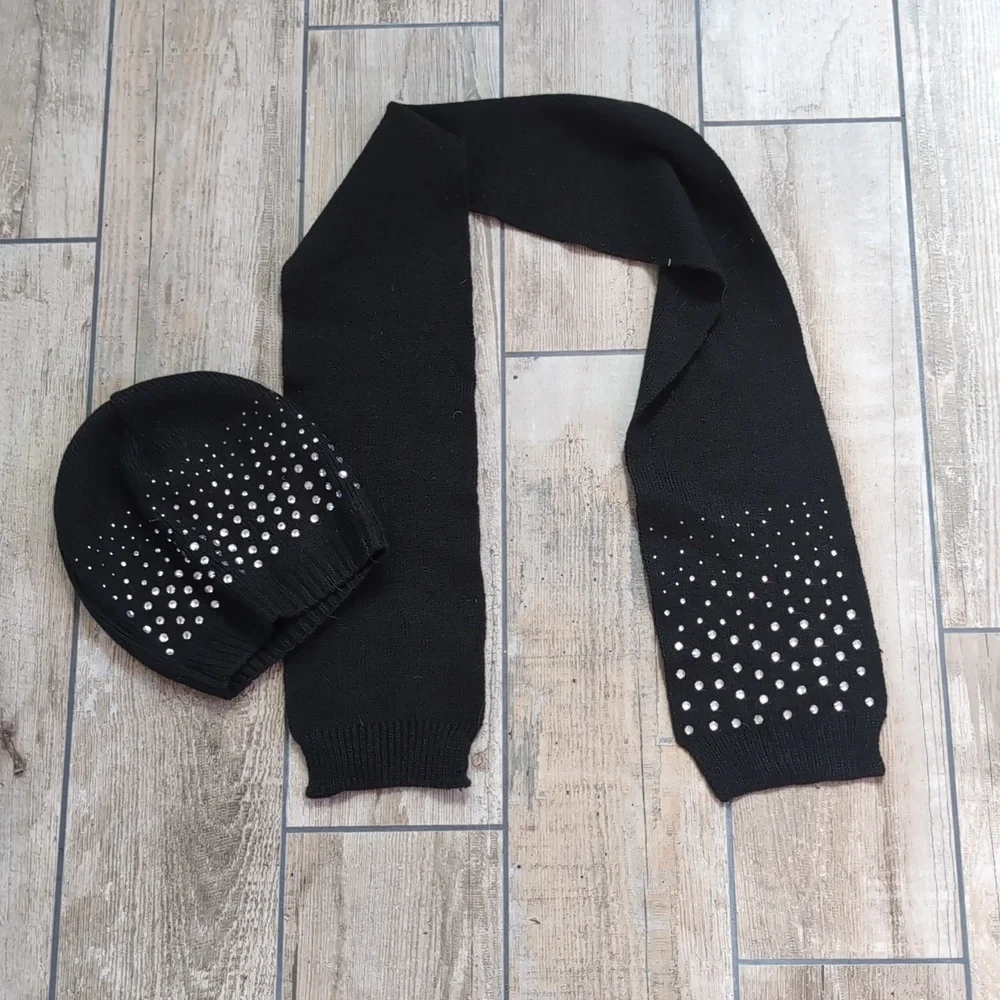 Kid's Bejeweled/Bling Matching Knit Winter Hat/Beanie and Scarf by Toby